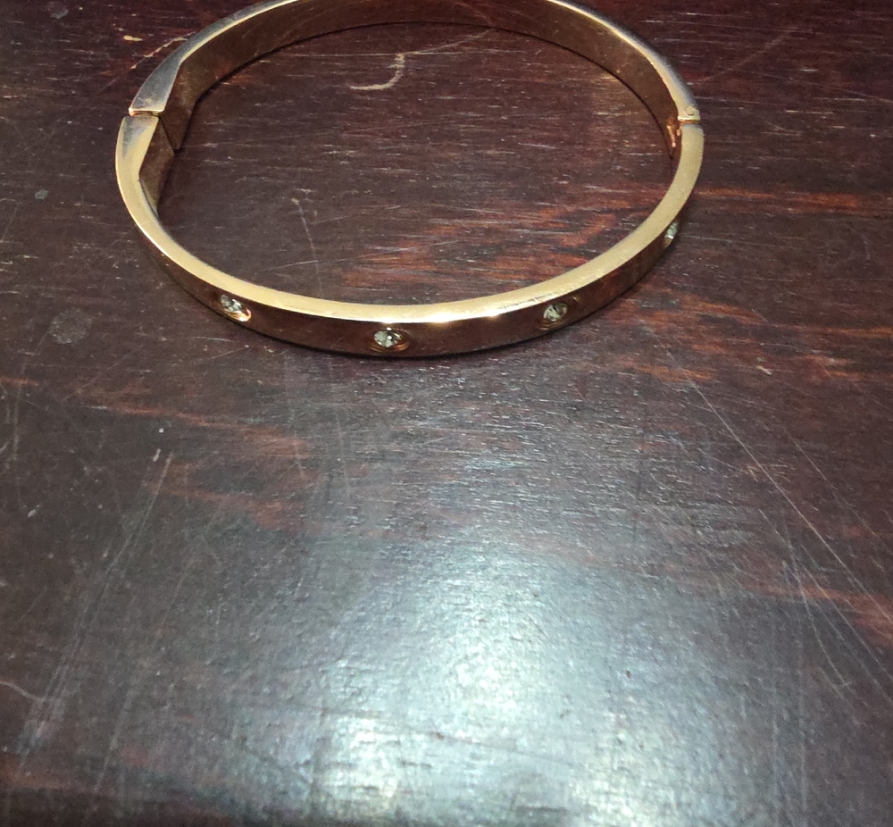 Gold Tone Crystal Accent Hinged Bangle Bracelet